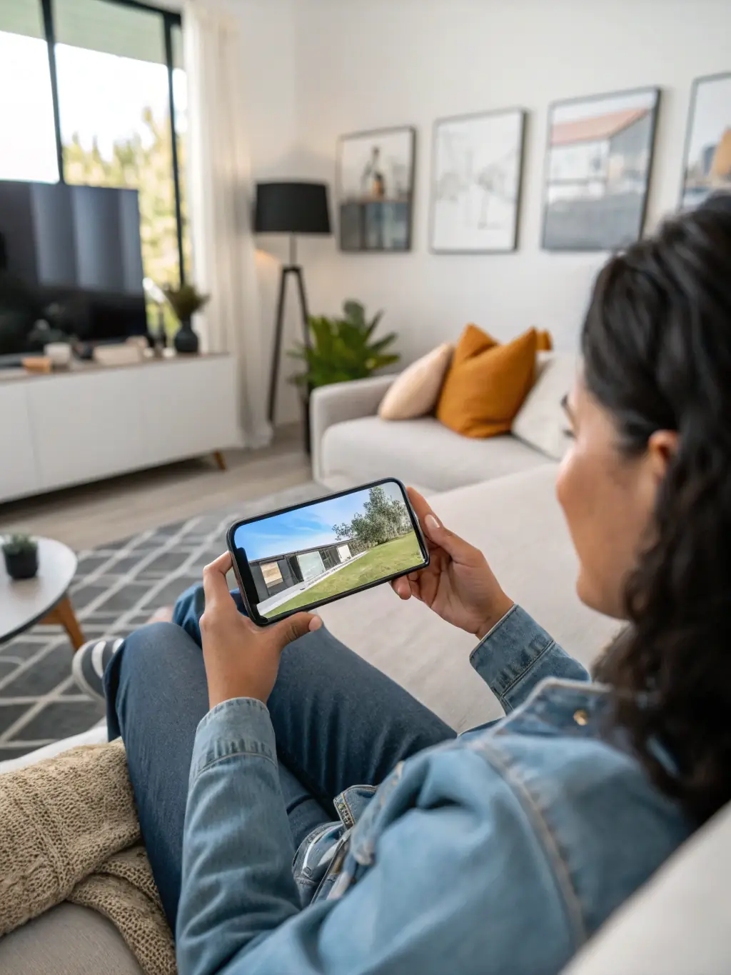 A home security system interface on a smartphone, showing live camera feeds and alarm status, emphasizing Wavelength Integration's commitment to home security solutions.